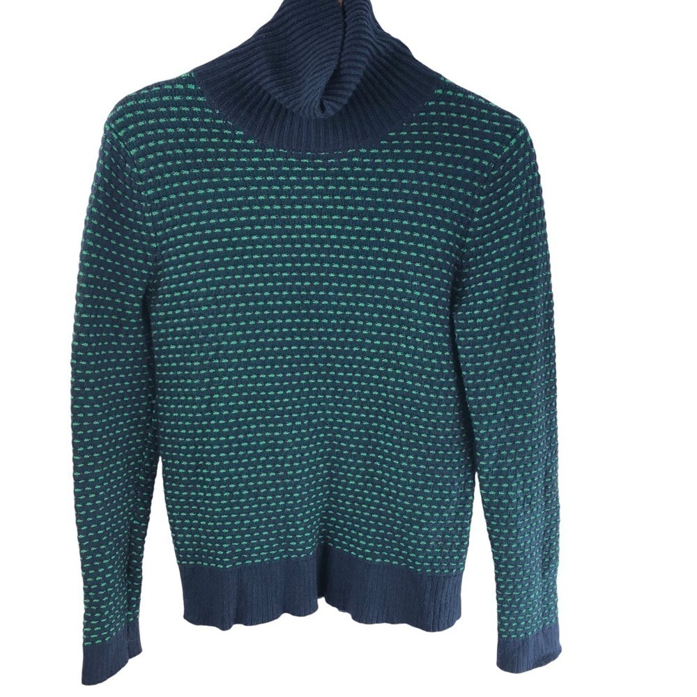 J.Crew Turtleneck Sweater Women Sz S Textured Preppy Navy Green Classic Knit - Picture 2 of 6